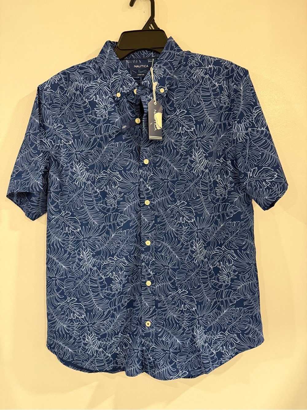 Nautica Blue Tropical-Leaf Short-Sleeve Button-Down Shirt